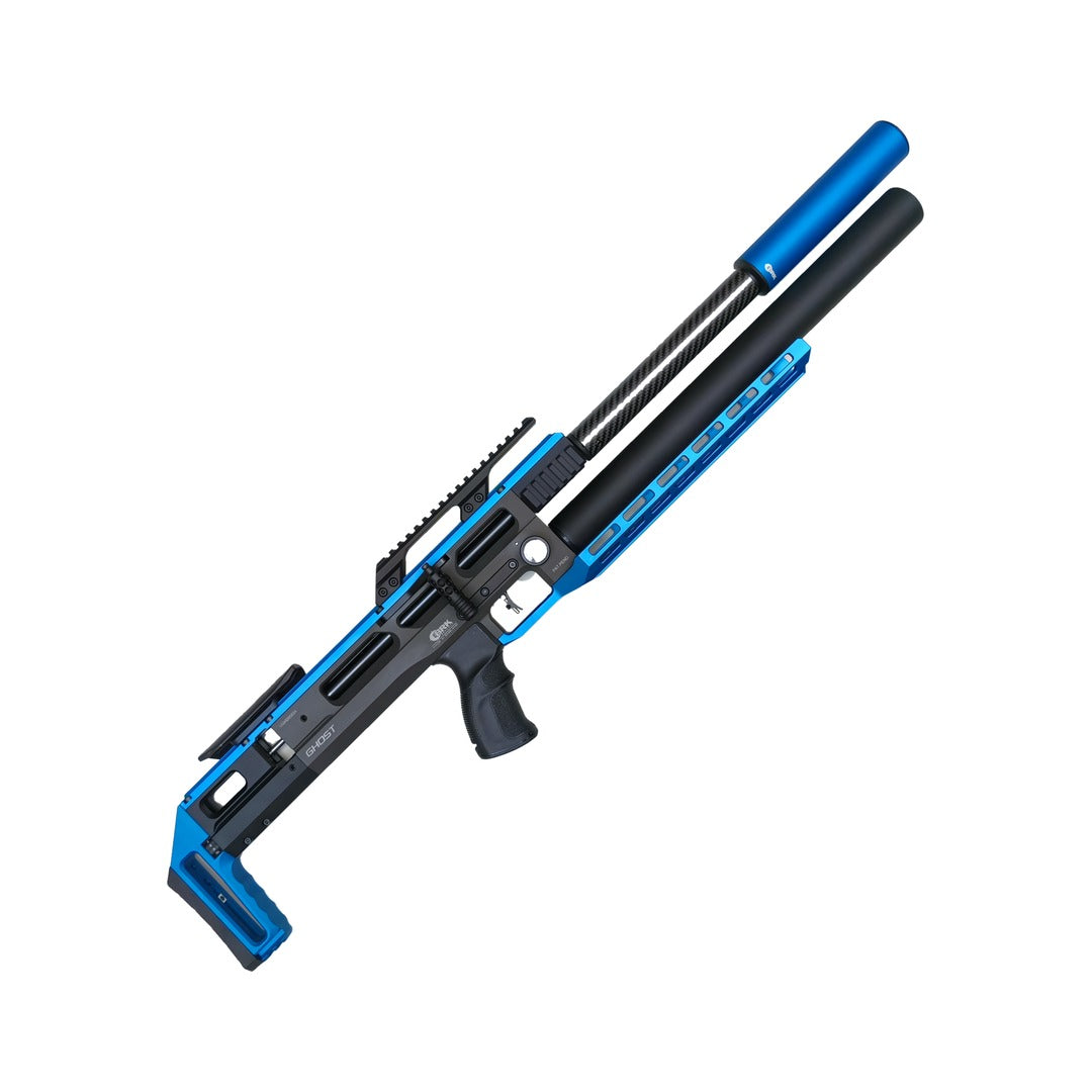BRK Ghost Zero Blue PCP air rifle with blue lower rail fitted, right side