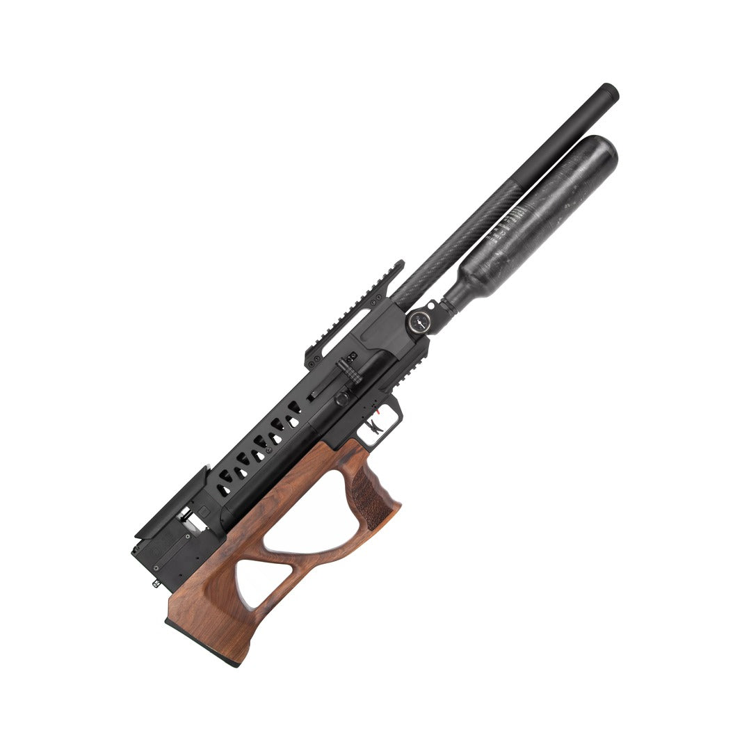 EPIC ONE CFB walnut bullpup air rifle, right side at 45 degrees